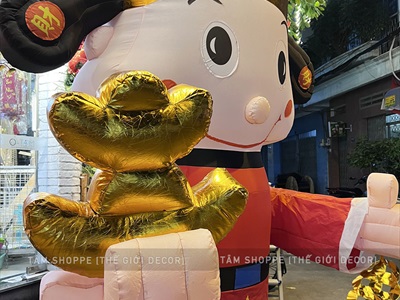 Mô hình Ông thần tài kiểu đứng bơm hơi tự động tay cầm thỏi vàng cao